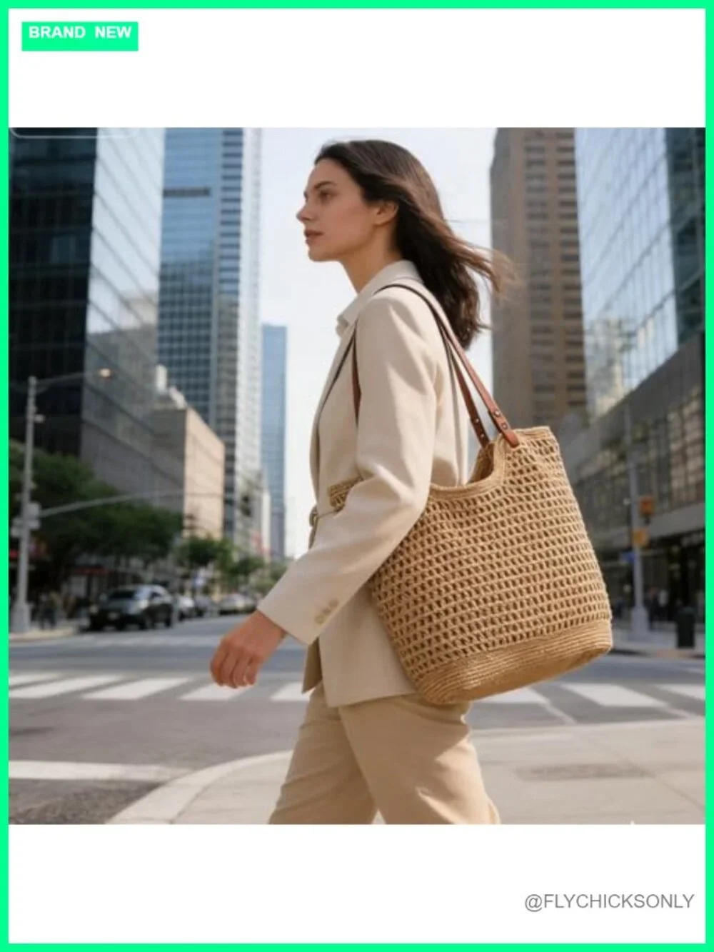 Handwoven Straw Hobo Bag with Faux Leather Handles Summer Tote